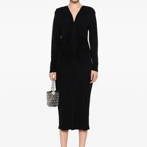 Diane von Furstenberg DVF Black Jersey Dress Midi Long Sleeve Size Medium NWT